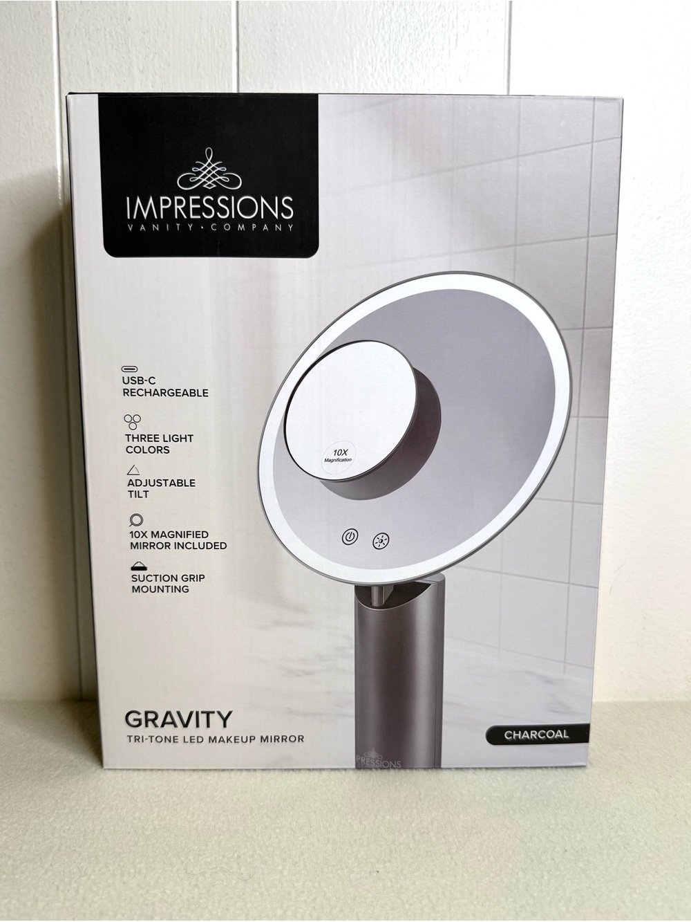 Impressions Gravity Tri-Tone LED Makeup Mirror - Charcoal